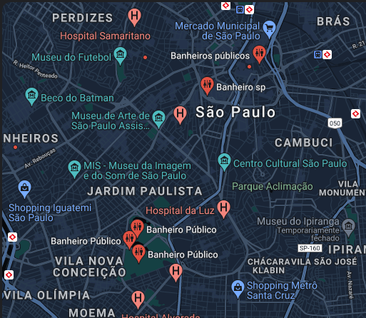 mapa com banheiro público em são paulo